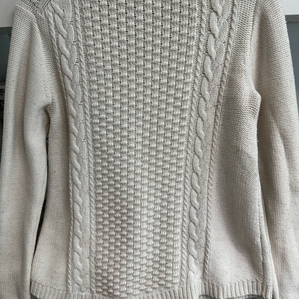 J.Crew Cable‎ Knit Sweater Womens M Cream Cotton Wool Crewneck Fisherman Coastal - Picture 13 of 13